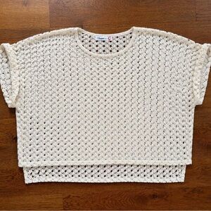 Umgee Crochet Lace Top Cream Boho Sheer Oversized Beachy S/M